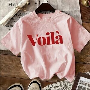 Women’s Pink T-Shirt with Red Voilà Print